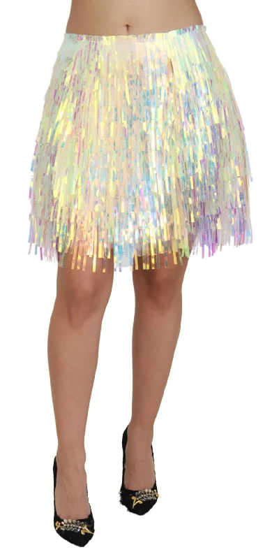 Dolce & Gabbana Iridescent Fringe Mini Skirt Mid Women's Waist athletic skirt fit