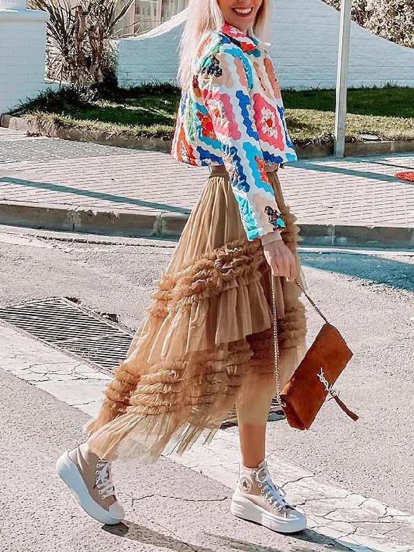 Flowy Latte Taupe Tulle Hi Low Skirt summer skirt style