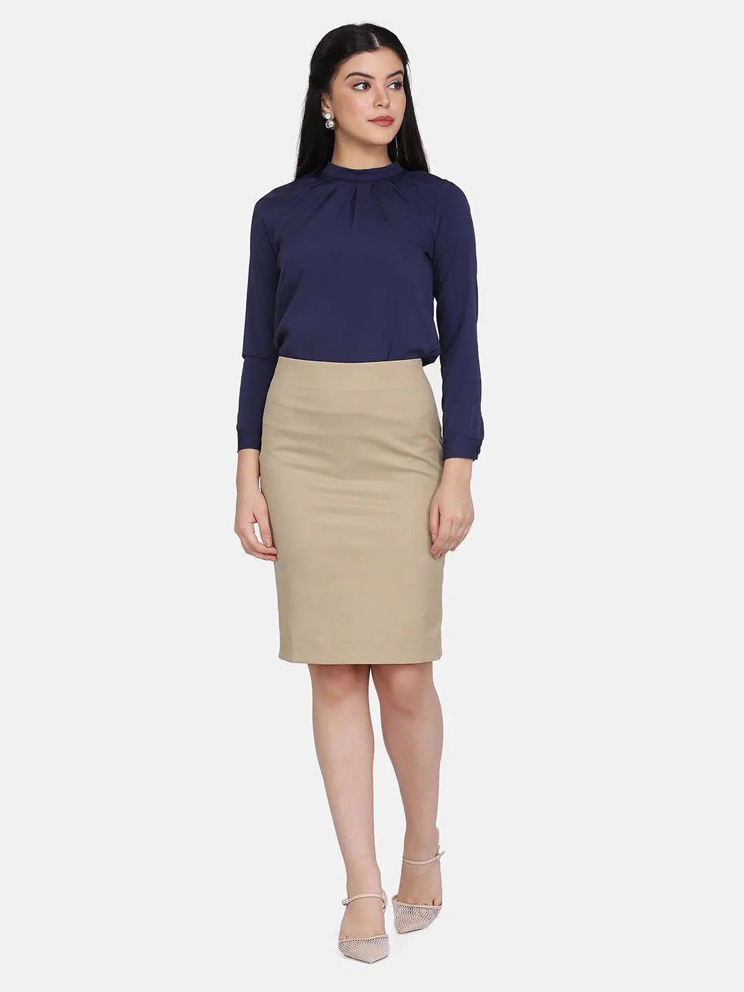 PowerSutra HazelWood Beige Straight Skirt leather skirt durable