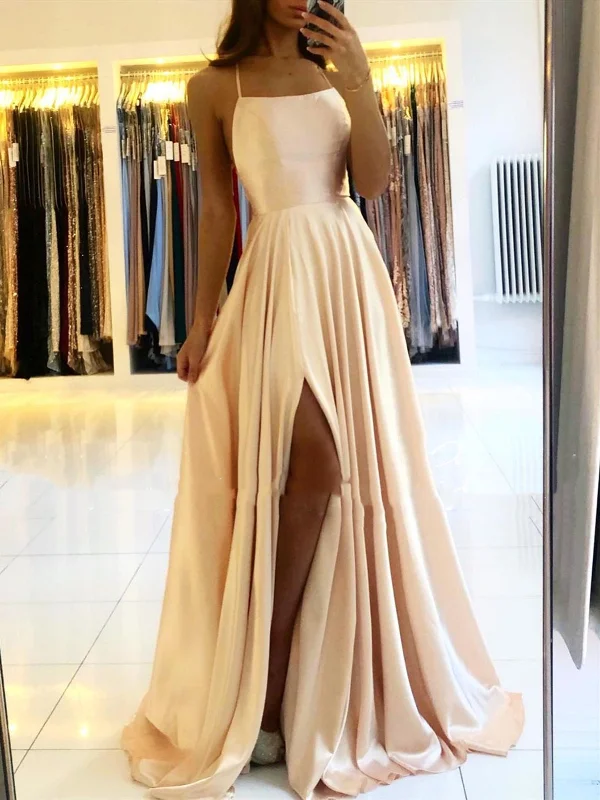Backless Champagne Pink Blue Long Satin Prom Dresses, Open Back Long Formal Evening Dresses Tunics Handmade artisanal Backless Champagne Pink Blue Long Satin Prom Dresses, Open Back Long Formal Evening Dresses Tunics Handmade artisanal