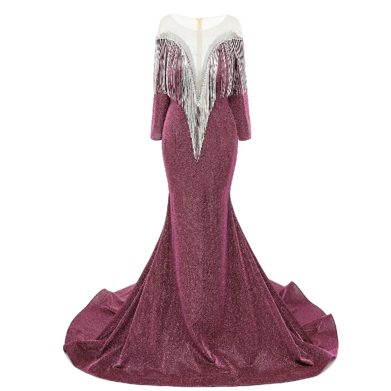 Deep V-neck Shiny Dark Rose Prom Dresses Long sleeves Mermaid Evening Party Dresses Tunics Sophisticated sleek Deep V-neck Shiny Dark Rose Prom Dresses Long sleeves Mermaid Evening Party Dresses Tunics Sophisticated sleek