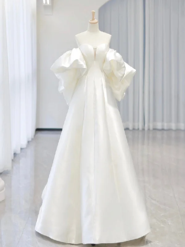 White A-Line Satin Long Prom Dress, White Satin Long Formal Dress Tunics Denim casual White A-Line Satin Long Prom Dress, White Satin Long Formal Dress Tunics Denim casual