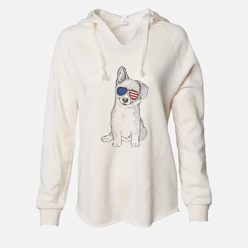 USA Toby the Corgi Puppy - Cali Wave Hooded Sweatshirt Hoodie with Rolled Sleeves Casual Relaxed USA Toby the Corgi Puppy - Cali Wave Hooded Sweatshirt Hoodie with Rolled Sleeves Casual Relaxed