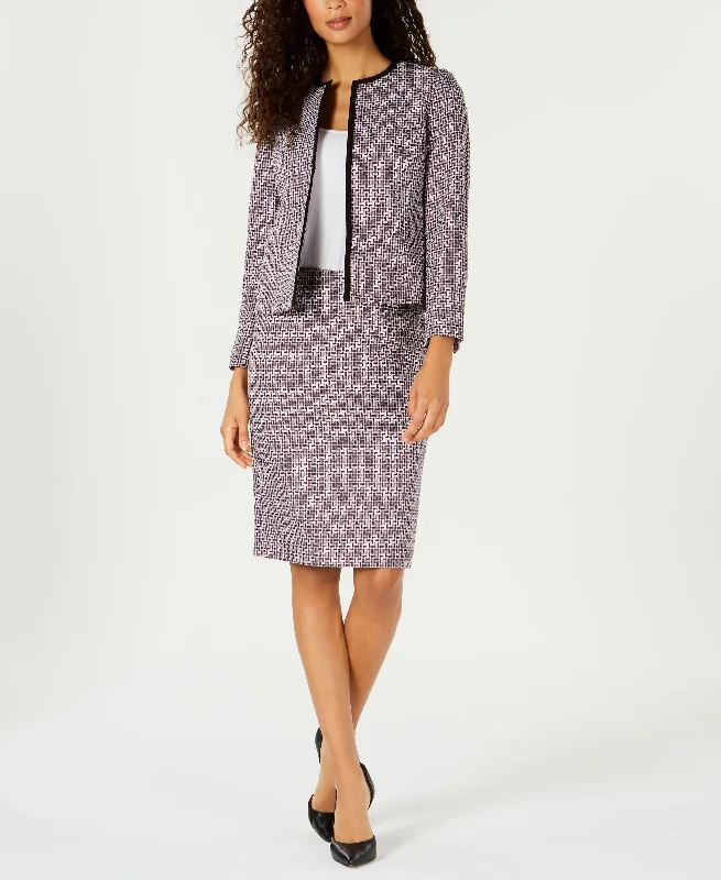 Le Suit Collarless Tweed Skirt Suit cotton skirt soft