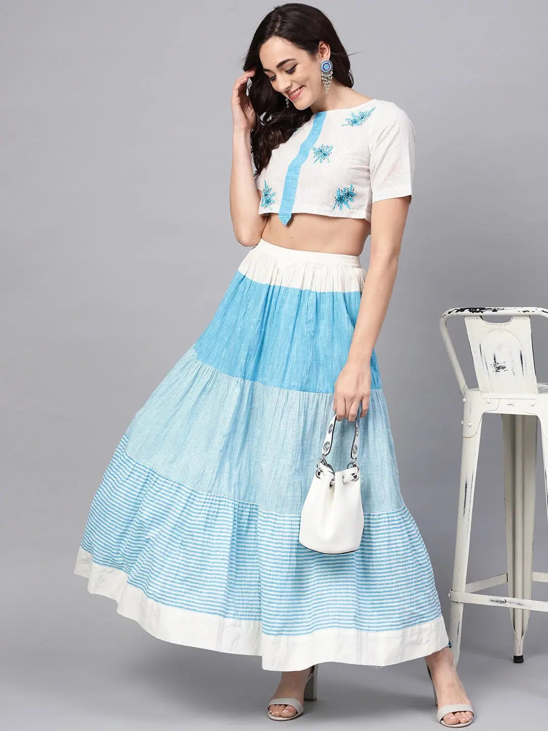 Handloom Embroidered Top With Skirt lace skirt intricate