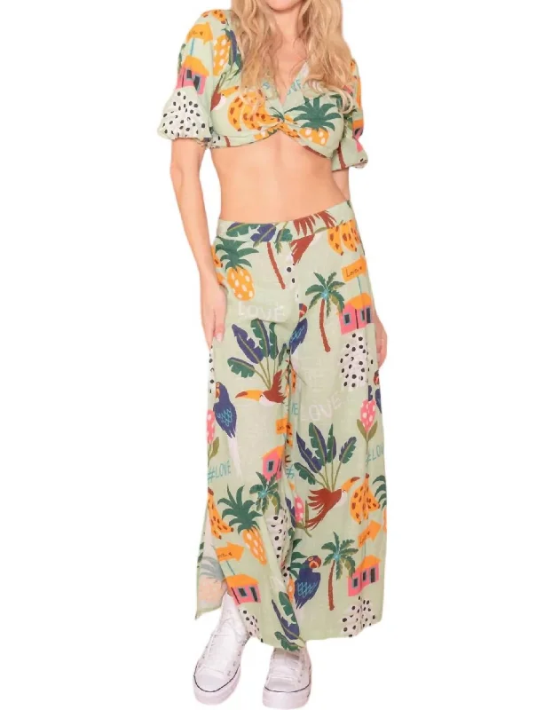 Amore Pants In Green Casual Wide Pants