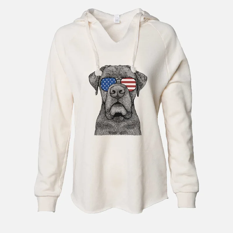 USA Rocco the Cane Corso - Cali Wave Hooded Sweatshirt Hoodie with V-Neck Classic Versatile USA Rocco the Cane Corso - Cali Wave Hooded Sweatshirt Hoodie with V-Neck Classic Versatile