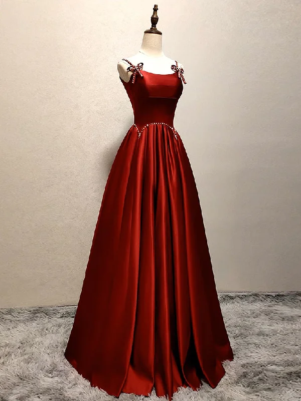 A-Line Satin Burgundy Long Prom Dress, Burgundy Long Formal Dress Floral Print girly A-Line Satin Burgundy Long Prom Dress, Burgundy Long Formal Dress Floral Print girly