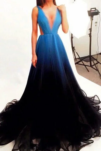 new Black Blue Gradient Tulle Long Evening Party Dress,A Line V-neck Prom Dress OK245 A-Line Day Work new Black Blue Gradient Tulle Long Evening Party Dress,A Line V-neck Prom Dress OK245 A-Line Day Work