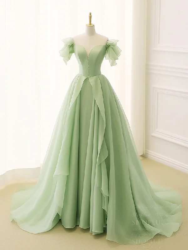 A-Line Organza Green Long Prom Dress, Green Long Graduation Dress Tunics Vintage classic A-Line Organza Green Long Prom Dress, Green Long Graduation Dress Tunics Vintage classic