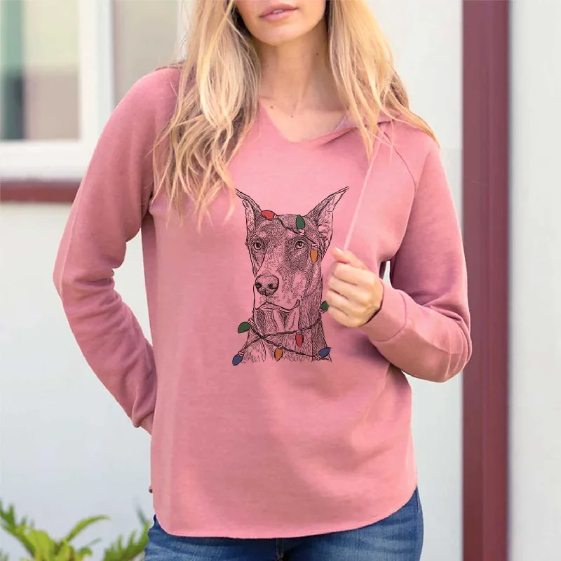 Christmas Lights RJ the Doberman Pinscher - Cali Wave Hooded Sweatshirt Hoodie with Embroidery Detailed Premium Christmas Lights RJ the Doberman Pinscher - Cali Wave Hooded Sweatshirt Hoodie with Embroidery Detailed Premium