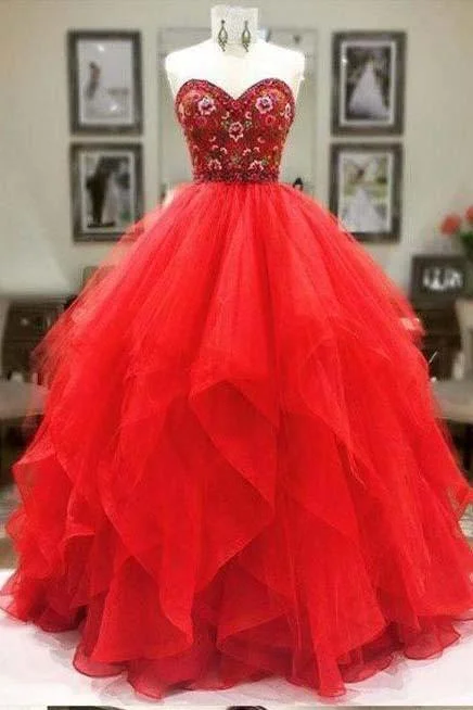 Ball Gown Sweetheart Strapless Embroidery Red Prom Dresses Long Party Dresses Tunics Timeless classic Ball Gown Sweetheart Strapless Embroidery Red Prom Dresses Long Party Dresses Tunics Timeless classic