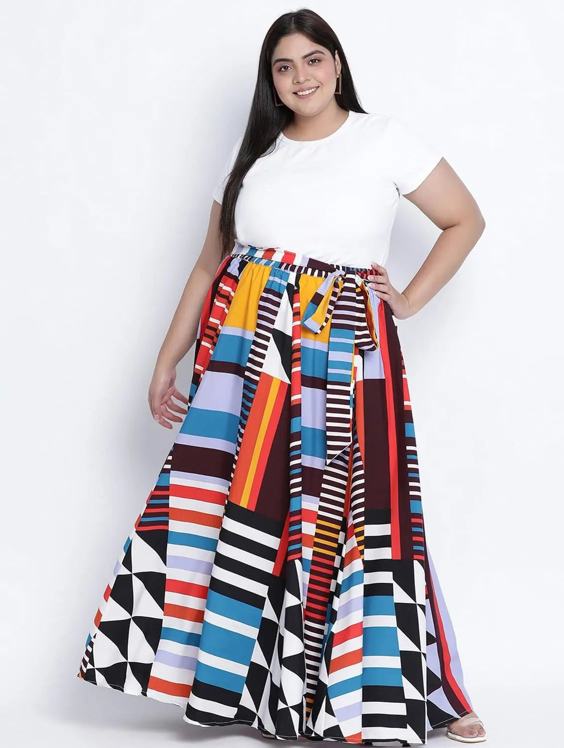 Multihued Gathered Dense Plus Skirt linen skirt natural