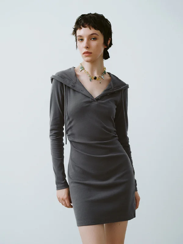 Hoodie Skinny-Fit Dresses Hoodie with Button Placket Classic Preppy