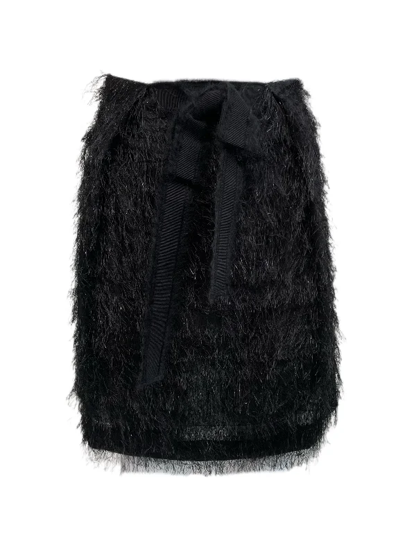 PAOLA FRANI Women's Gonna Black Fringe Effect About the Knee Skirt US Sz 8 NWT $239 zip skirt side PAOLA FRANI Women's Gonna Black Fringe Effect About the Knee Skirt US Sz 8 NWT $239 zip skirt side