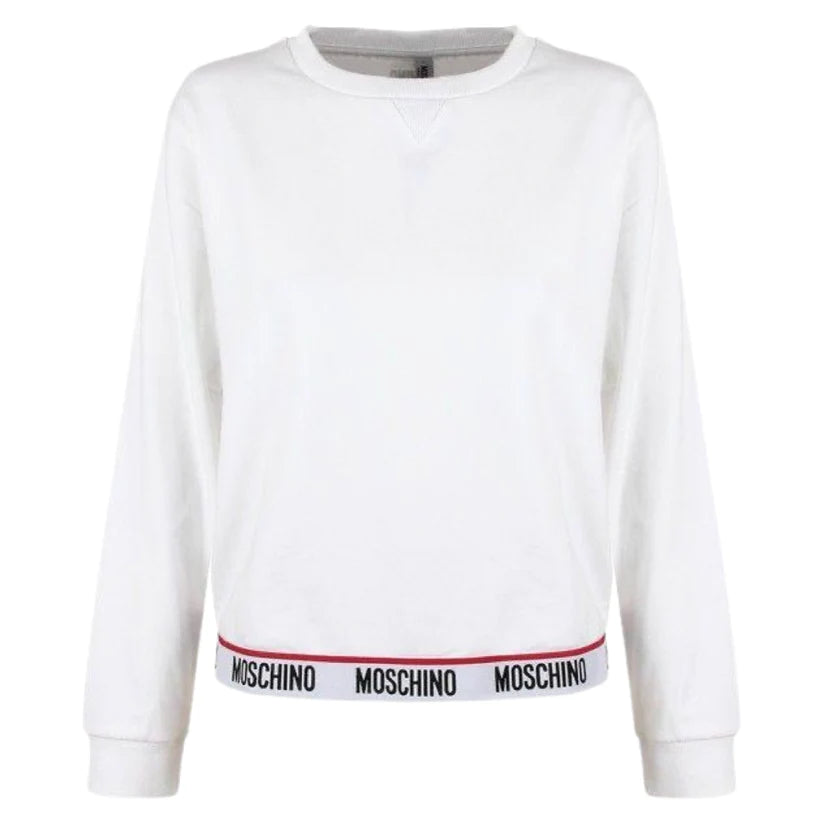 WOMENS MOSCHINO TAPE SWEATSHIRT - WHITE Hoodie with Exposed Zipper Edgy Industrial