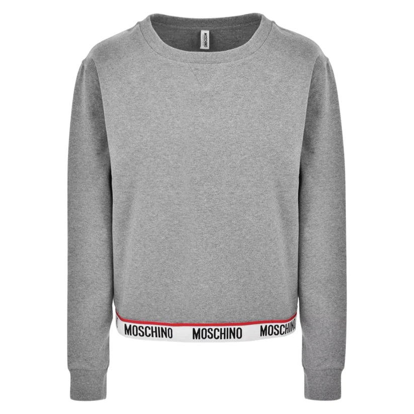WOMENS MOSCHINO TAPE SWEATSHIRT - GREY Hoodie with Hidden Zipper Minimalist Clean