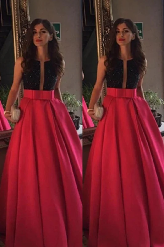 Modest Red Beading Long A-line Satin Prom Dresses Evening Dress Party Dresses K665 Sequined Elegant Party Modest Red Beading Long A-line Satin Prom Dresses Evening Dress Party Dresses K665 Sequined Elegant Party