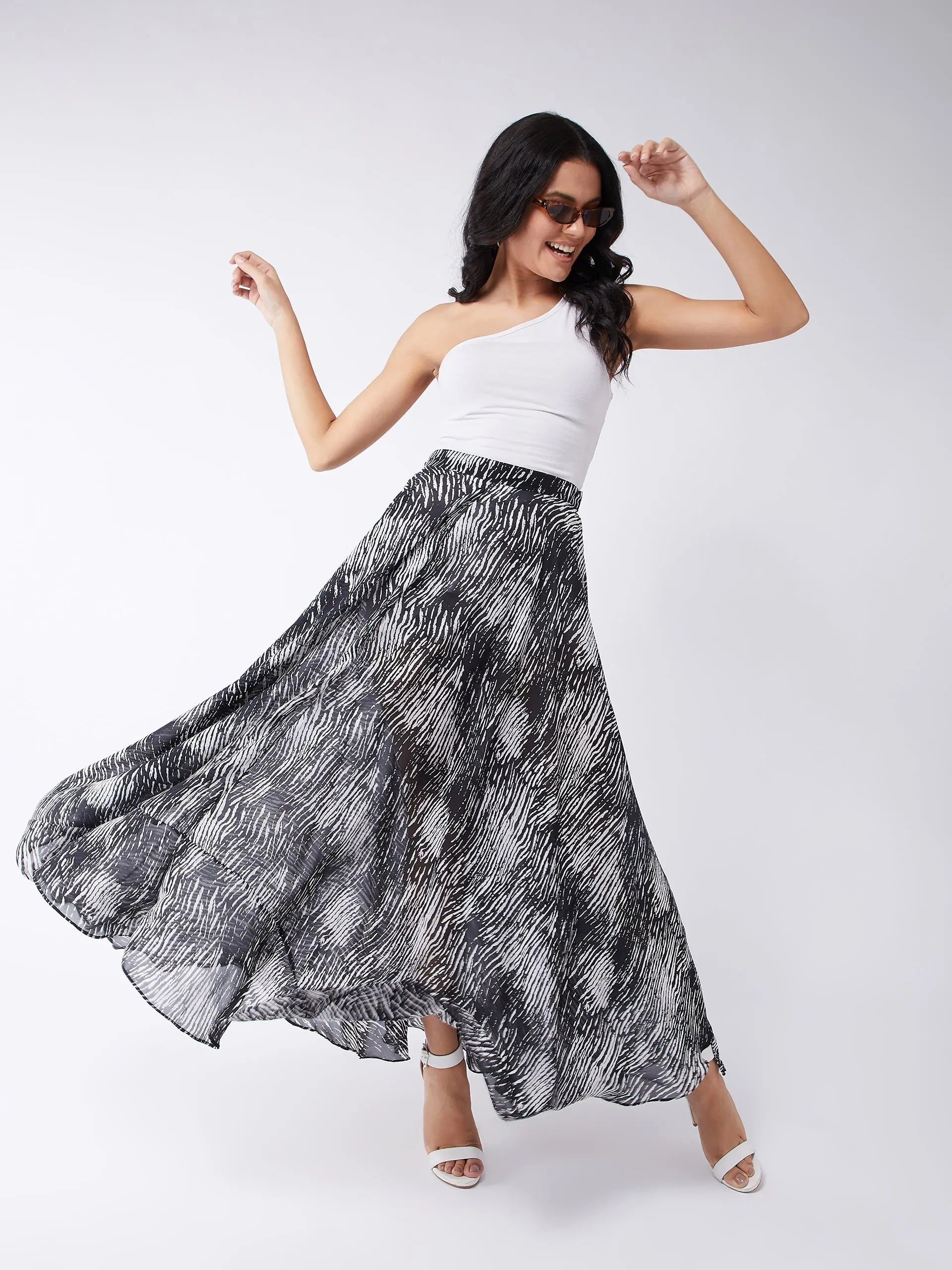 Monochromatic Abstract Print Skirt leather skirt sleek