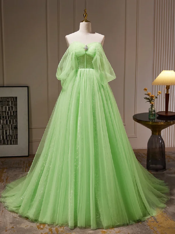 A-Line Sweetheart Neck Tulle Green Long Prom Dress, Green Tulle Long Evening Dress Pencil Office Professional A-Line Sweetheart Neck Tulle Green Long Prom Dress, Green Tulle Long Evening Dress Pencil Office Professional