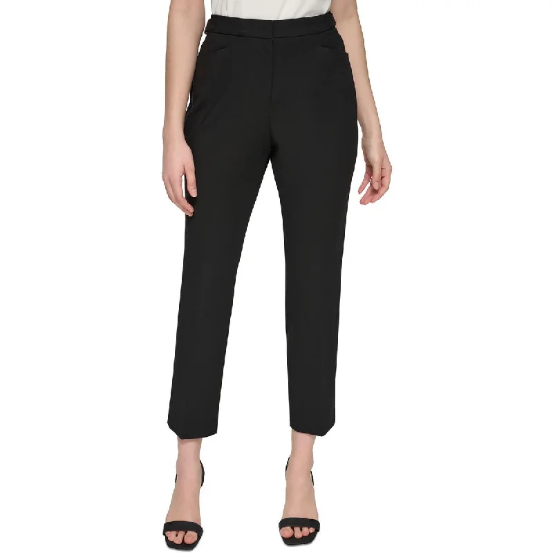 Calvin Klein Womens Mid-Rise Solid Ankle Pants Relaxed High-Waist Trousers