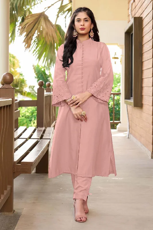 Dark Pink Hand Embroidery Art Silk A Line Pants Kurta Set Elegant Palazzo Trousers
