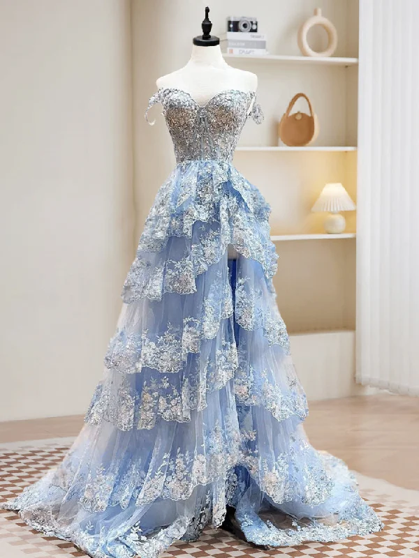 A-Line Tulle Sequin Blue Long Prom Dress, Blue Sequin Long Formal Dress Tunics Essential wardrobe A-Line Tulle Sequin Blue Long Prom Dress, Blue Sequin Long Formal Dress Tunics Essential wardrobe