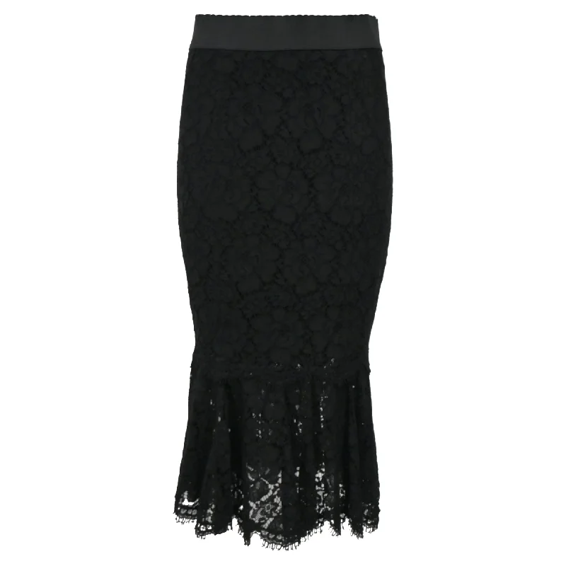 Dolce & Gabbana Lace Midi Skirt in Black Cotton cashmere skirt plush