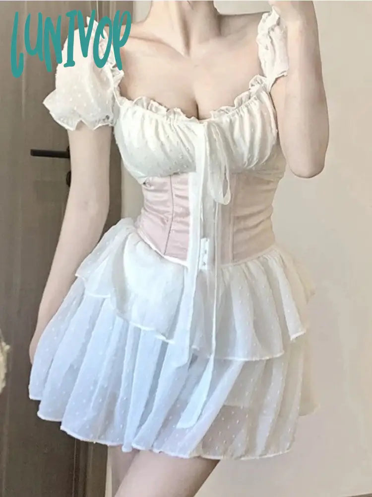 Lunivop White Sweet Kawaii Two Piece Set Women Bodycon Sexy Party Dress Set Female Korean Fashion Elegant Princess Dress Suit Off-the-shoulder Chic Trendy Lunivop White Sweet Kawaii Two Piece Set Women Bodycon Sexy Party Dress Set Female Korean Fashion Elegant Princess Dress Suit Off-the-shoulder Chic Trendy