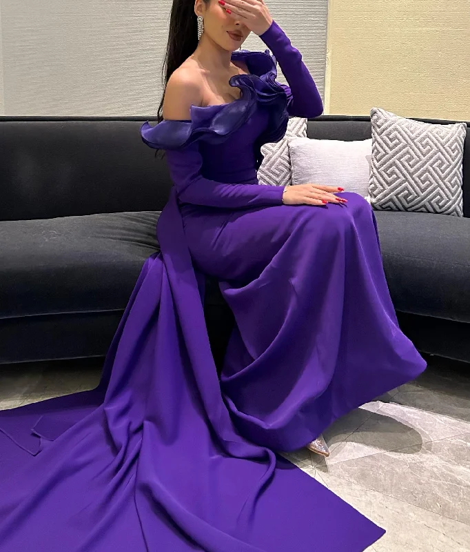 Elegant Purple Ruffles Off Shoulder Evening Dress with Overskirt SF142 Tunics Short Trendy Elegant Purple Ruffles Off Shoulder Evening Dress with Overskirt SF142 Tunics Short Trendy