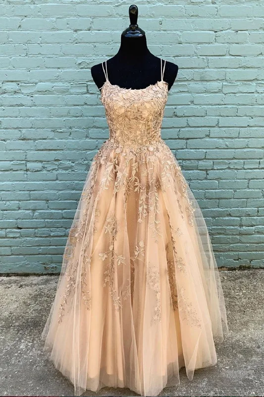A Line Champagne Lace Long Prom Dresses, Champagne Lace Formal Evening Dresses, Champagne Party Dresses Tunics Winter warm A Line Champagne Lace Long Prom Dresses, Champagne Lace Formal Evening Dresses, Champagne Party Dresses Tunics Winter warm