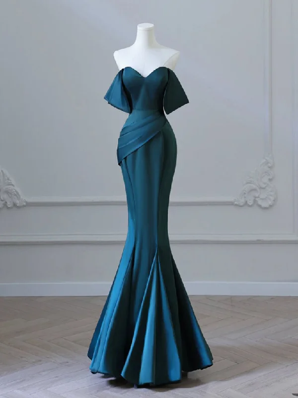 Simple Off Shoulder Satin Ink Blue Long Prom Dress, Ink Blue Long Formal Dress Off-the-shoulder Chic Trendy Simple Off Shoulder Satin Ink Blue Long Prom Dress, Ink Blue Long Formal Dress Off-the-shoulder Chic Trendy