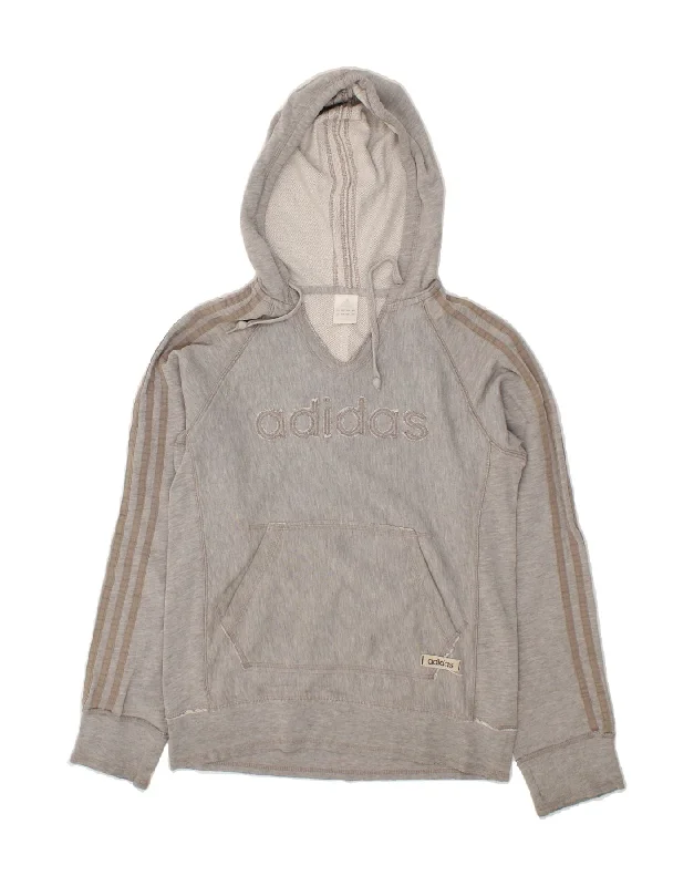 ADIDAS Womens Graphic Hoodie Jumper UK 12 Medium Grey Cotton Hoodie with Velcro Closure Adjustable Secure ADIDAS Womens Graphic Hoodie Jumper UK 12 Medium Grey Cotton Hoodie with Velcro Closure Adjustable Secure