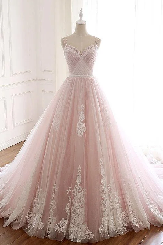 Pink Tulle Prom Dresses with Lace Appliques, A Line Formal Evening Party Dresses OKJ50 Tunics Floral girly Pink Tulle Prom Dresses with Lace Appliques, A Line Formal Evening Party Dresses OKJ50 Tunics Floral girly