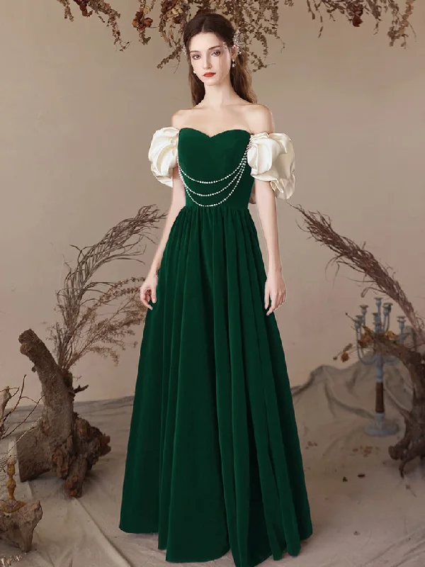 A-Line Sweetheart Neck Velvet Green Long Prom Dress, Green Long Formal Dress Tunics Prom sequined A-Line Sweetheart Neck Velvet Green Long Prom Dress, Green Long Formal Dress Tunics Prom sequined