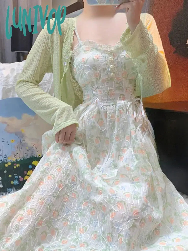 Lunivop Spring Summer French Elegant Floral Midi Dress Women Beach Vintage Strap Dresses Lady Korean Sweet Fairy Party Dress Chic Tunics Lace romantic Lunivop Spring Summer French Elegant Floral Midi Dress Women Beach Vintage Strap Dresses Lady Korean Sweet Fairy Party Dress Chic Tunics Lace romantic