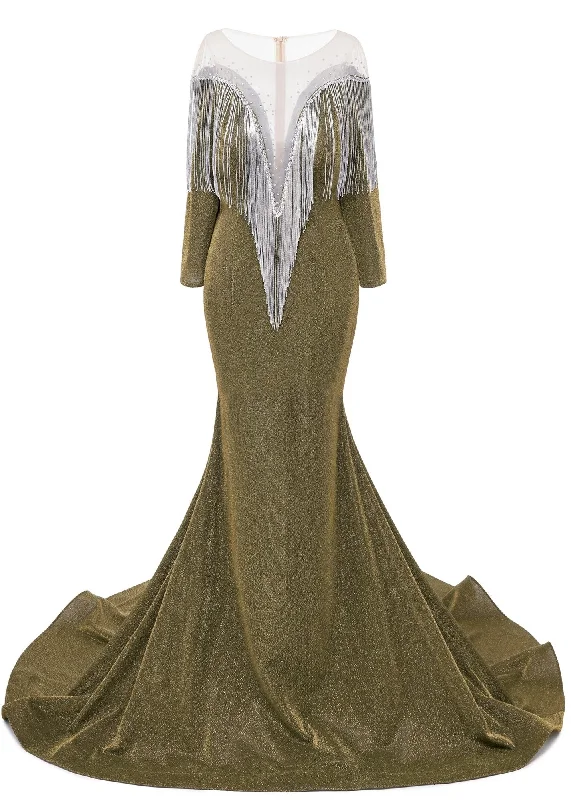 Deep V-neck Shiny Khaki Prom Dresses Long sleeves Mermaid Evening Party Dresses Sequined Elegant Party Deep V-neck Shiny Khaki Prom Dresses Long sleeves Mermaid Evening Party Dresses Sequined Elegant Party