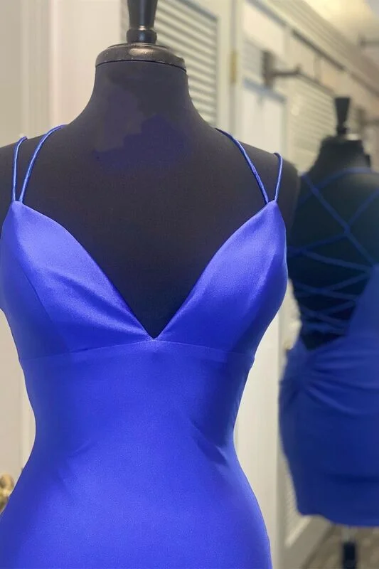 Tight Royal Blue Short Party Dress with Spaghetti Straps Tunics Winter warm