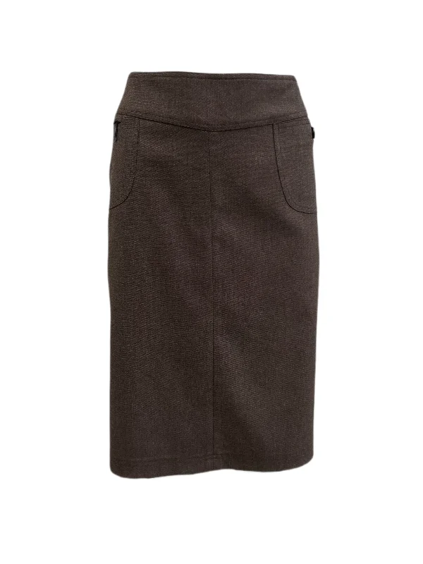 EXTESA Women's Brown Front Zipper Pocket Knee Length Skirt IT Sz 50 NWT $129 elastic waist skirt EXTESA Women's Brown Front Zipper Pocket Knee Length Skirt IT Sz 50 NWT $129 elastic waist skirt
