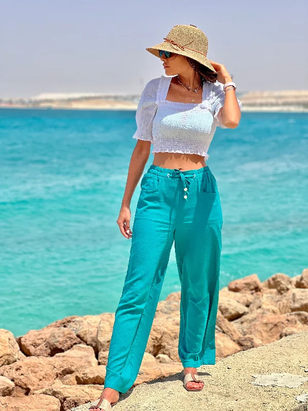 Aqua Bloom Pants Stylish Paperbag Waist Pants