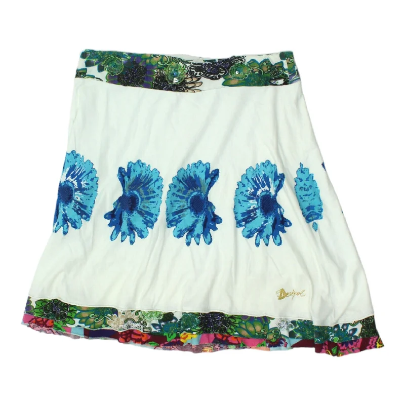 Desigual Womens Short White Floral Beaded Skirt | Vintage High End Designer VTG leather skirt durable