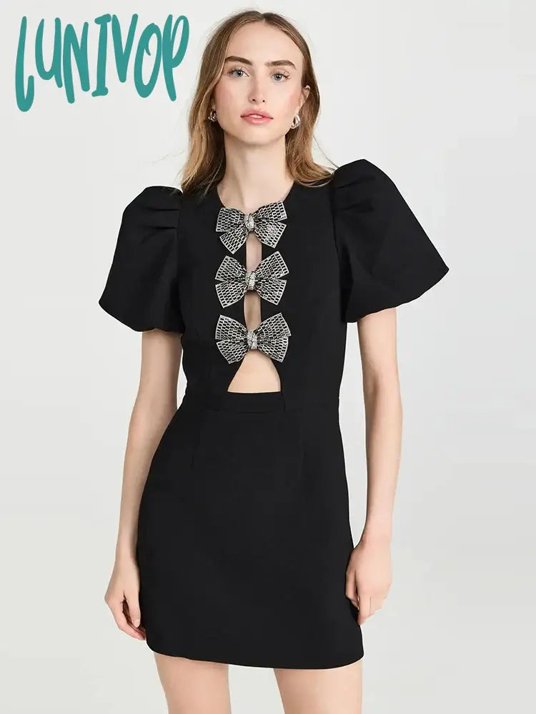 Lunivop New Sexy Women Elegant Short Sleeve Round Neck Bow Hollow Tight Mini Bandage Dress Birthday Party Dresses Vestidos Para Mujer Tunics Velvet soft Lunivop New Sexy Women Elegant Short Sleeve Round Neck Bow Hollow Tight Mini Bandage Dress Birthday Party Dresses Vestidos Para Mujer Tunics Velvet soft