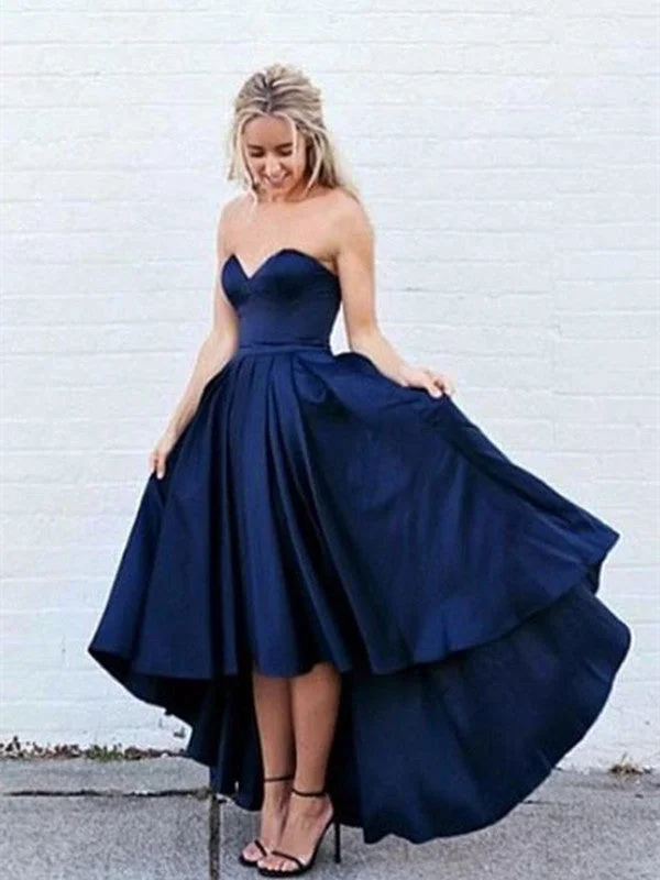 Sweetheart Neck High Low Dark Blue Prom Dress, Dark Blue High Low Formal Dress, Graduation Dress Tunics Evening elegant Sweetheart Neck High Low Dark Blue Prom Dress, Dark Blue High Low Formal Dress, Graduation Dress Tunics Evening elegant