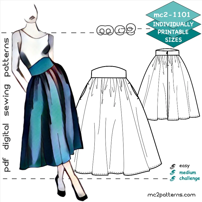 Flared Peasant Skirt with Shaped Waistband & Side Pockets cashmere skirt plush