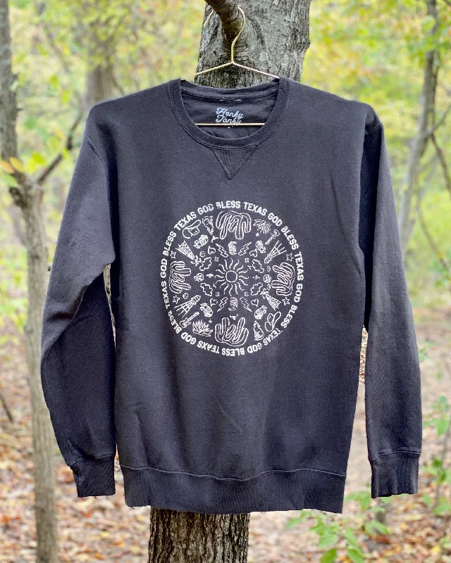 God Bless Texas - Sweatshirt Hoodie with Frayed Bohemian Relaxed