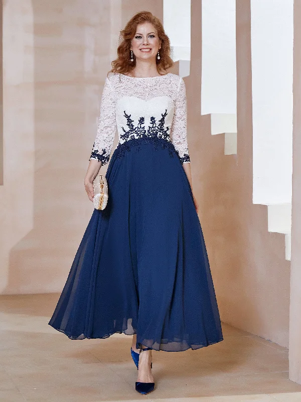 Illusion Neckline Applique Long Sleeves Dress Dark Navy Crew Neckline Sporty
