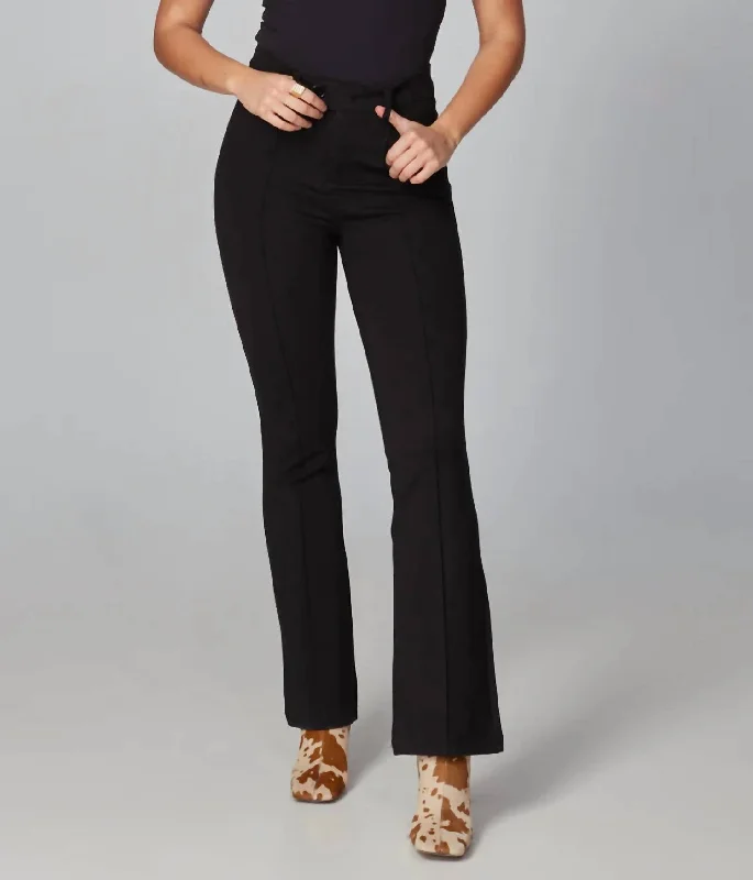 Azure High Rise Flare Pant In Ponte Black Stylish Elastic Waist Pants