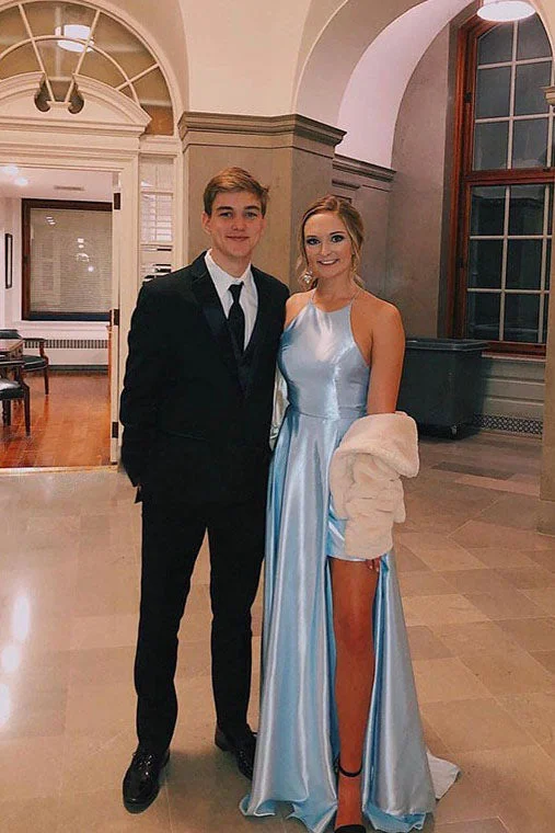 Light Blue Satin Split Long Simple Prom Dress Formal Party Dress OKT46 Tunics Versatile stylish Light Blue Satin Split Long Simple Prom Dress Formal Party Dress OKT46 Tunics Versatile stylish