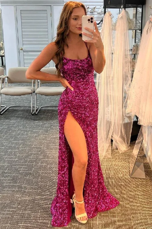 Fuchsia Sequins Mermaid Long Prom Dress Shiny Evening Party Dress OK1299 Tunics Business professional Fuchsia Sequins Mermaid Long Prom Dress Shiny Evening Party Dress OK1299 Tunics Business professional