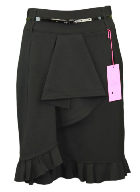 CLIPS Women's Black Belted Ruffle Front Straight Skirt IT Sz 40 NWT belted skirt waist CLIPS Women's Black Belted Ruffle Front Straight Skirt IT Sz 40 NWT belted skirt waist
